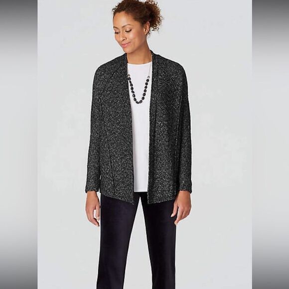 J. Jill Black White Grey Pure Jill Multiseamed Open-Front Cardigan Sweater - Picture 1 of 12